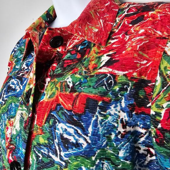 Chico’s Silk Cotton Crinkle Floral Jacket Top Size 0/S Dopamine Dressing Pockets - Picture 4 of 12